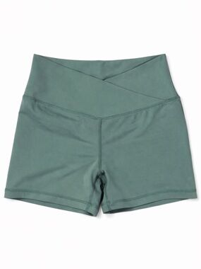 Yogalicious Lux Crossover Waist Biker Shorts Sage Green Small